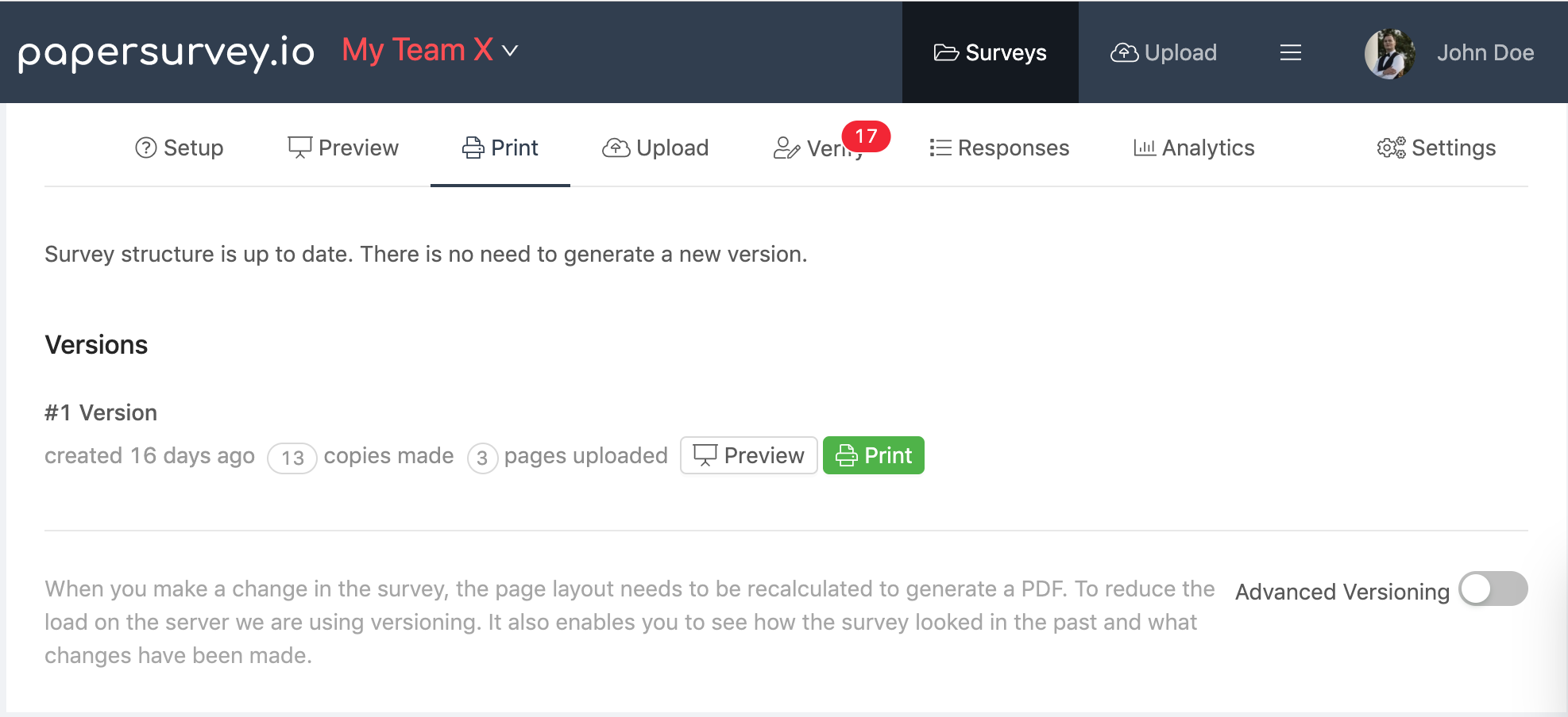 Advanced survey versioning