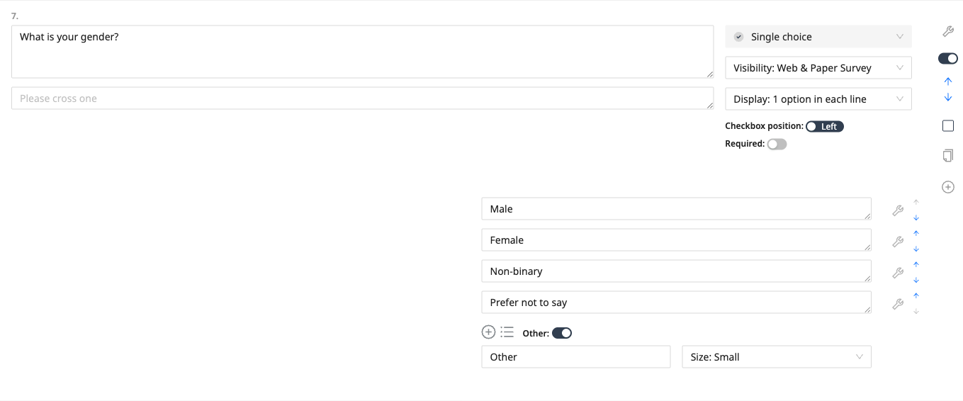 Question settings showing display options per row