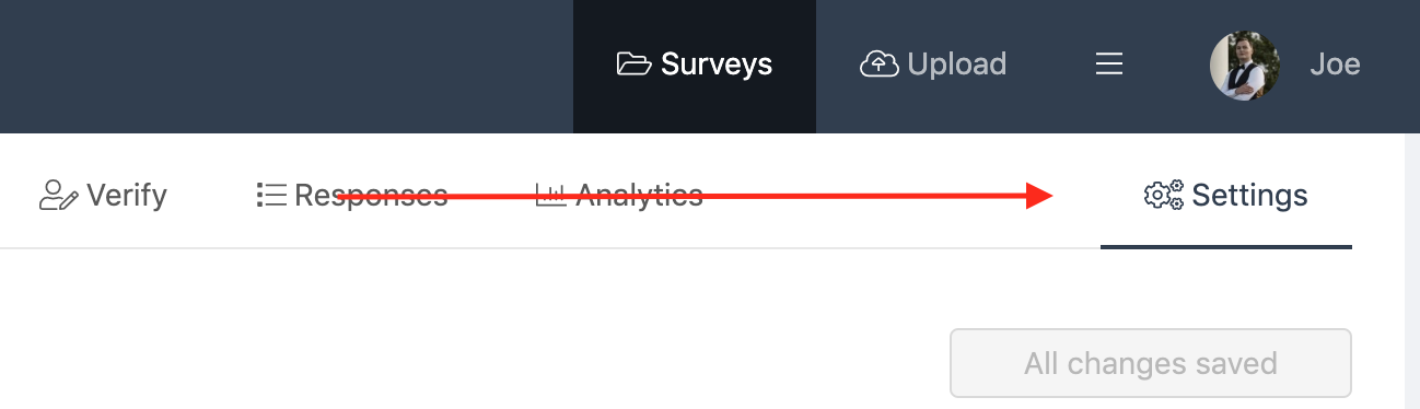 Survey settings location