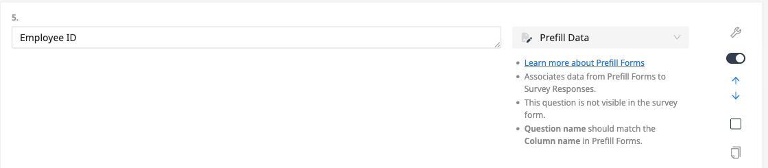 A Prefill Data question in the survey editor