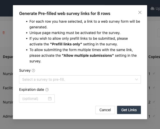 Generating pre-filled web survey links
