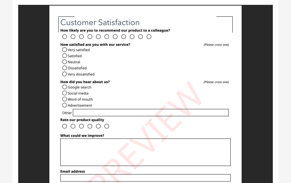 Printable paper survey form with properly designed layout