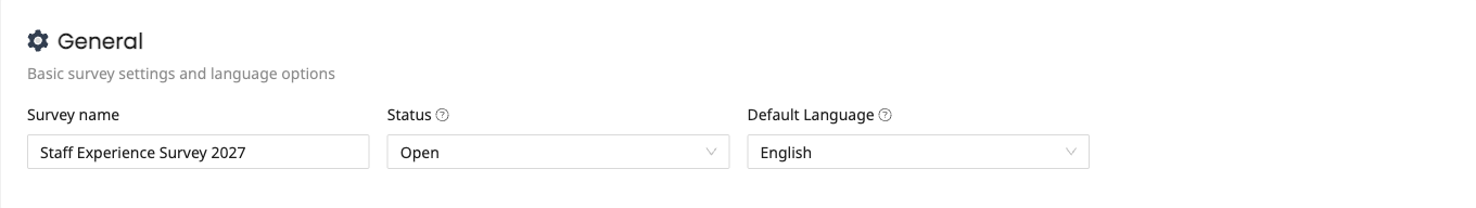 General settings with survey status