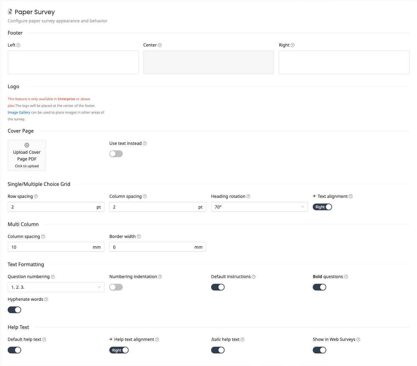 Footer fields in Paper Survey settings