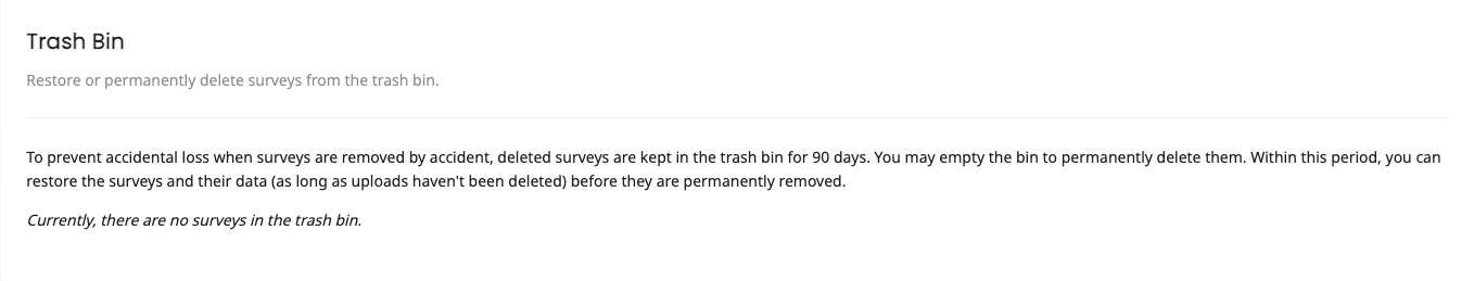 Trash Bin in settings